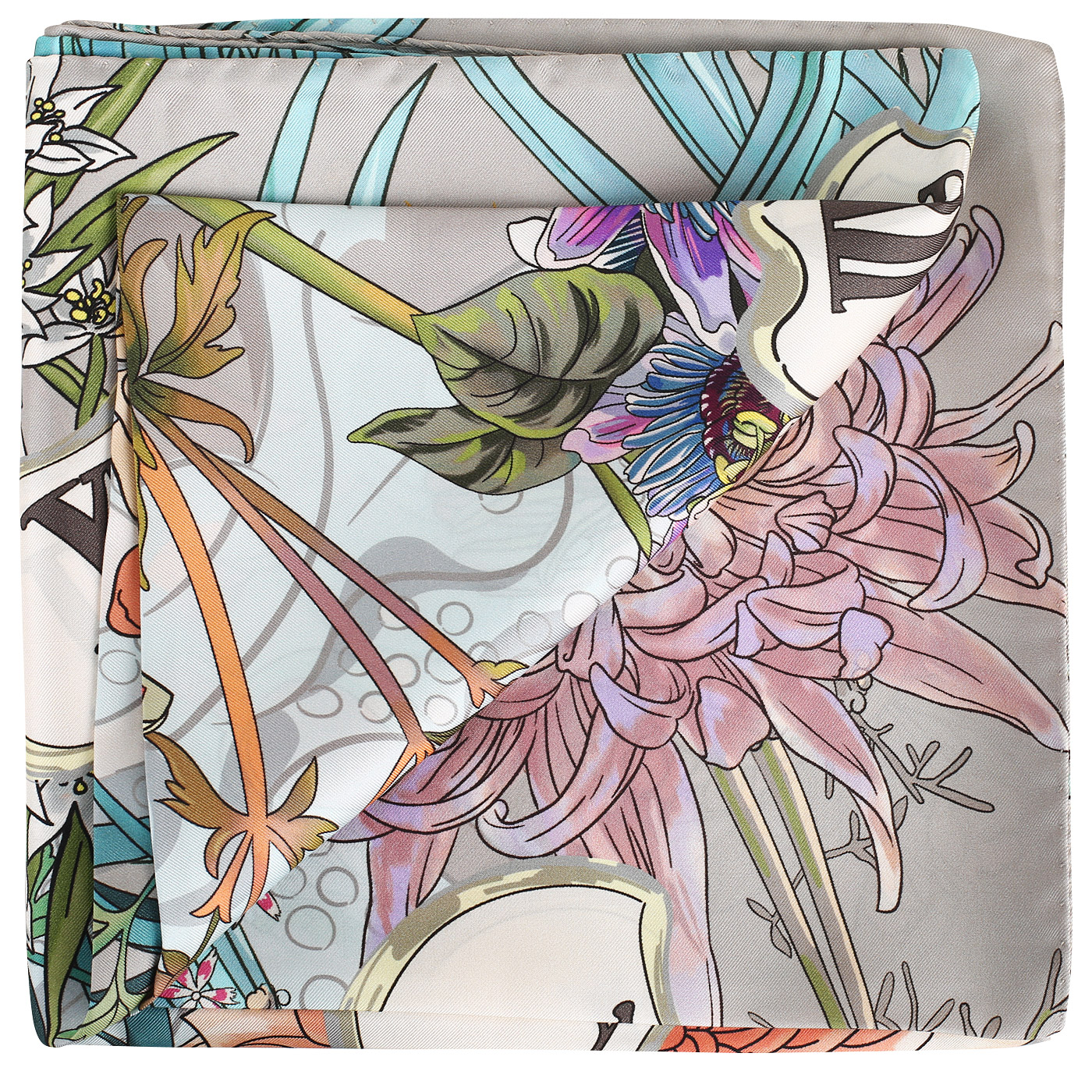 Шелковый платок Radical Chic Flower clock_grey